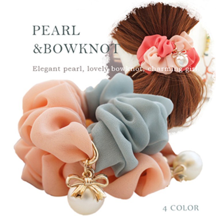 fresh Sweet bow Hairpin the republic of korea Fabric Headband Pearl Headband Korean Edition Bow hair accessories Headdress