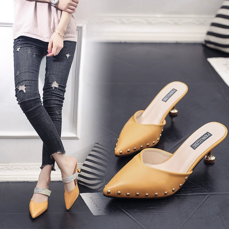 Slide pointy toe high heels, shoes, 2017 trend, Korean style, for import