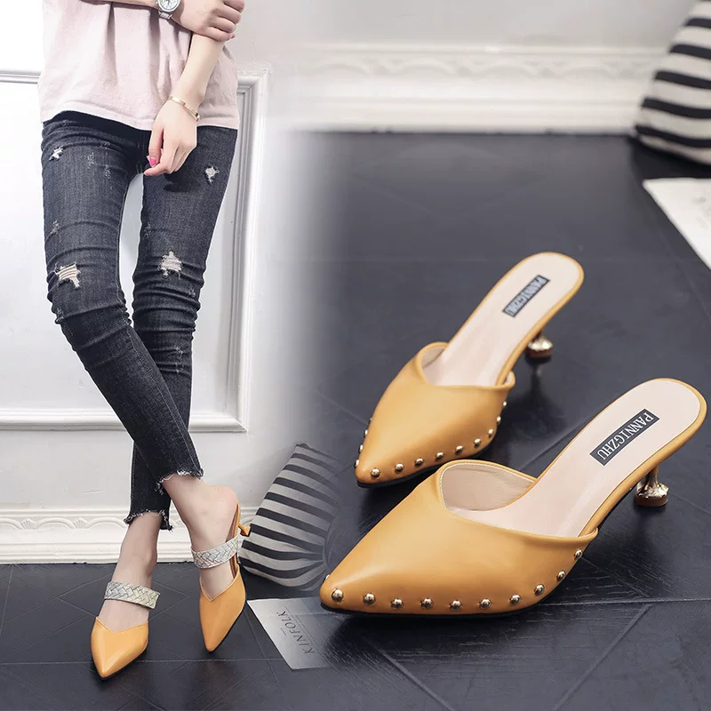 Slide pointy toe high heels, shoes, 2017 trend, Korean style, for import