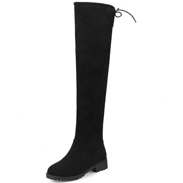 Over-knee boots stretch boots large suede boots back laces