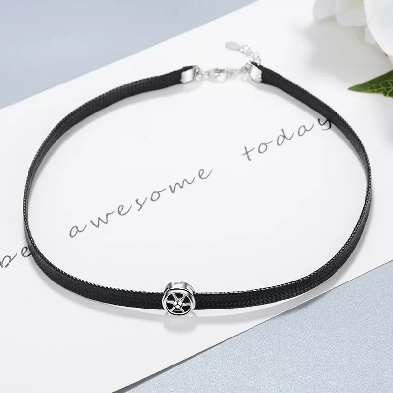 项链女日系风简约黑绳圆形颈带时尚圆环颈环锁骨链批发项圈铜韩版