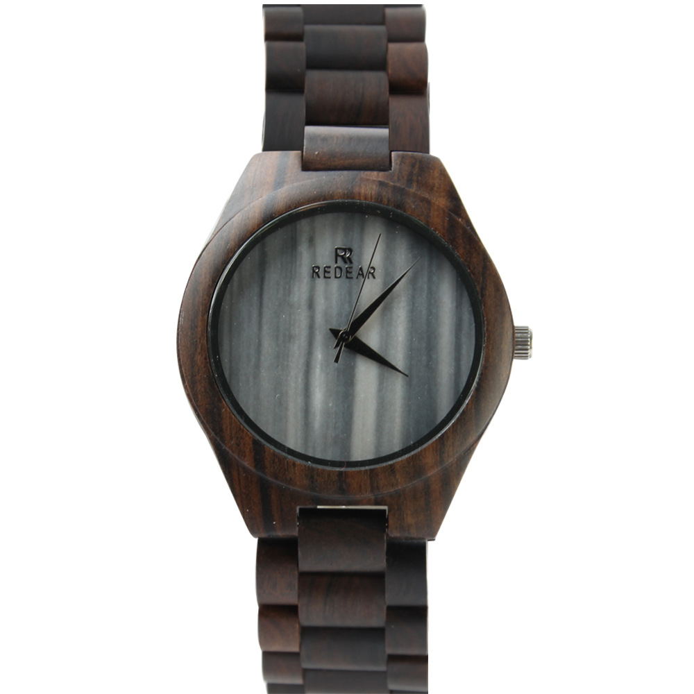 亚马逊热卖 黑檀木头手表  大理石表面黑檀木质手表 支持一件代发