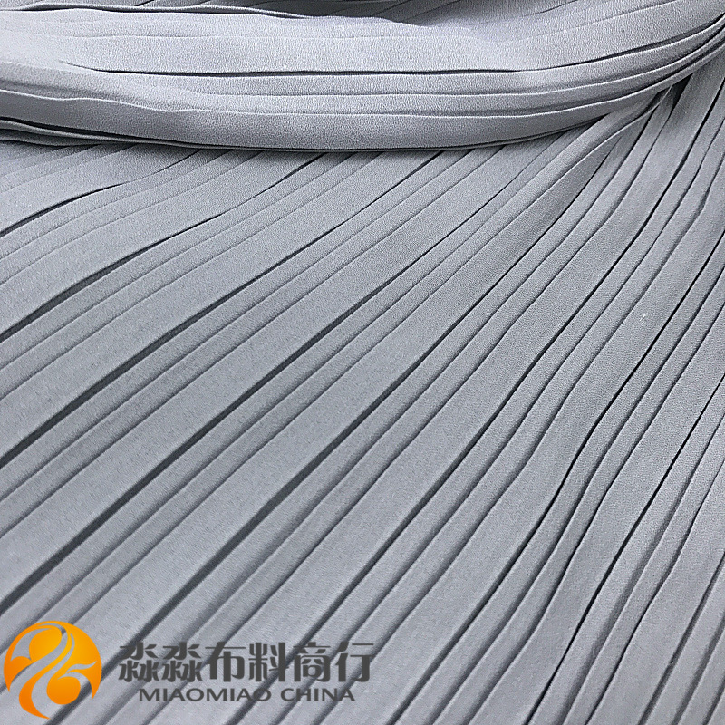新款夏天灰色珍珠纱布料 微透工字褶百褶压皱雪纺 半身裙子面料