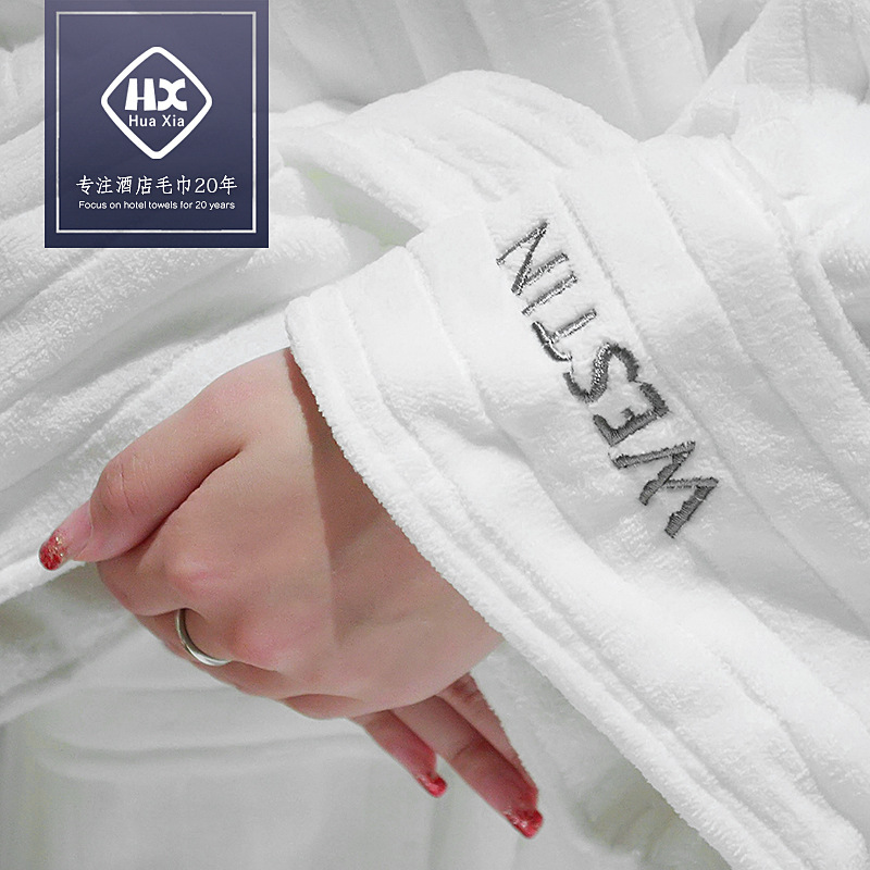 Westin Hotel Cut Fleece Terry Bathrobe Cotton Thickened Soft Absorbent Bathrobe Processing Custom Embroidered logo