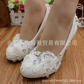 【星辰猫】白色大码新娘鞋高跟女婚鞋【厂家货源】时尚百搭细闪