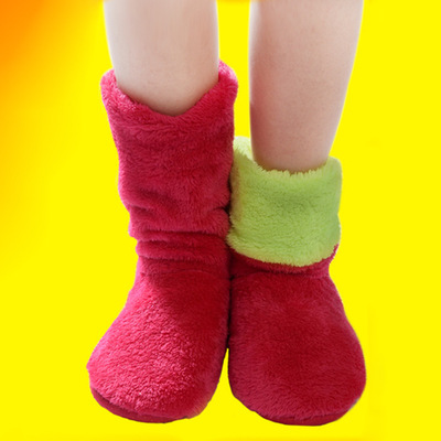 外贸尾单纯色中筒棉靴加绒加厚保暖室内居家地板袜女点胶防滑袜套