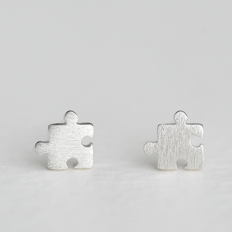 Simple Jigsaw Earrings Alloy Plating Gold Silver Cartoon Geometric Earrings Student Earrings display picture 9