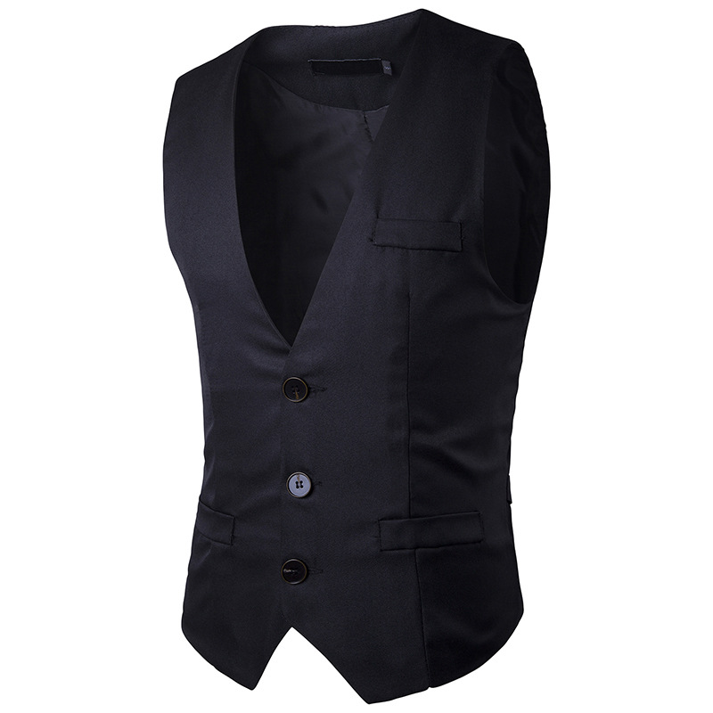 AliExpress Men's Spring and Autumn New Single Row Three-button Solid Color Suit Vest Men's Korean Style Slim-fit Cardigan Vest