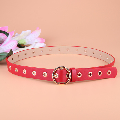 Factory direct sales, personalized punch-free women's PU belt, Korean version versatile round buckle women's eyelet decorative belt