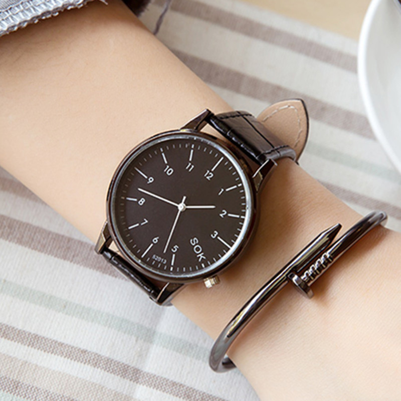 厂家潮流真皮时尚防水学生手表 简约复古大表盘情侣手表一对