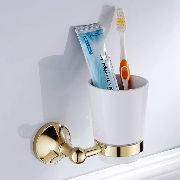 Simple copper material zirconium plated gold hardware bathroom single Cup gargle Cup rack bathroom pendant a generation of delivery wholesale