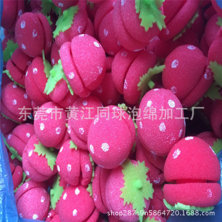 魔术贴卷发器 蛋糕卷泡绵 60MM印刷草莓型海绵卷发头 东莞工厂