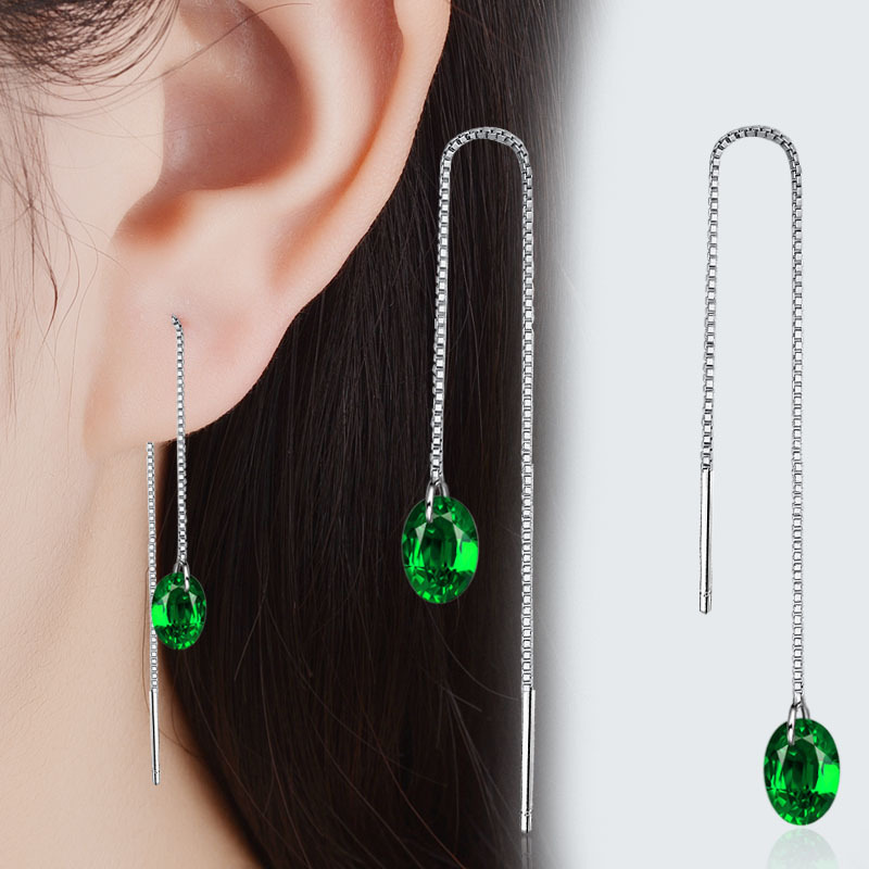 Fashionable long copper Korean earrings with zircon with tassels