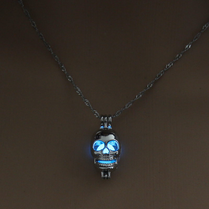 Fashion all-match hot sale luminous cage  hollow skull head pendant womenu0027s necklace