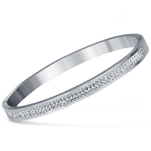 Korean version of new ladies stainless steel bracelet with diamonds, simple and fashionable two rows of diamond 304 titanium steel bracelet for women