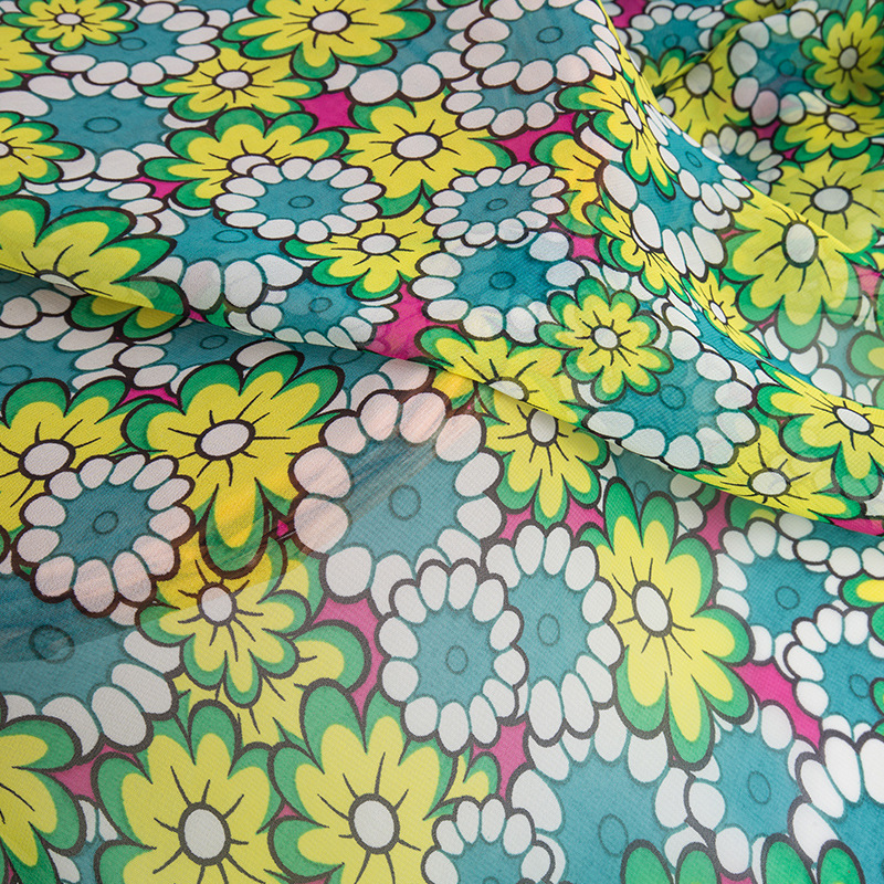 【翔龙印花 XL858】现货供应 双色花朵轻柔女装雪纺印花面料