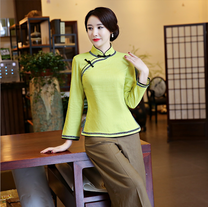 长袖花边一字扣-秋香绿_01