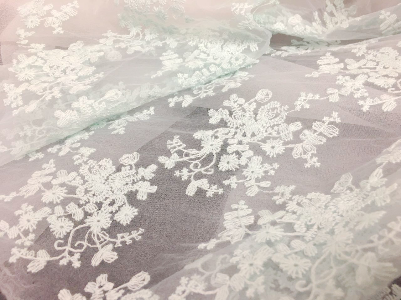 오간자 자수 하늘색