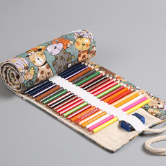 Pure cotton canvas large capacity pen curtain 12 24 36 48 72 holes big face meow cat cartoon men and women color pencil bag