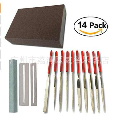 Guitar Nut Groove Polishing File DIY File Tool Kit Diamond Plastic Handle File 14-piece Set