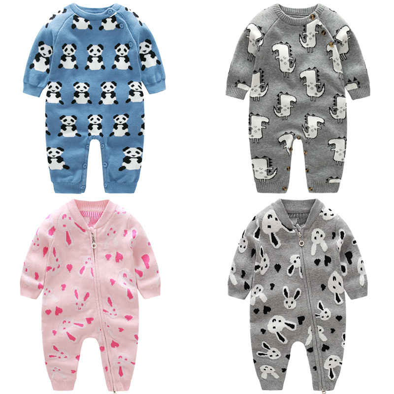 新品动物图案毛线针织哈衣连体衣婴儿纯棉外出服爬服BH7008  7006|ms