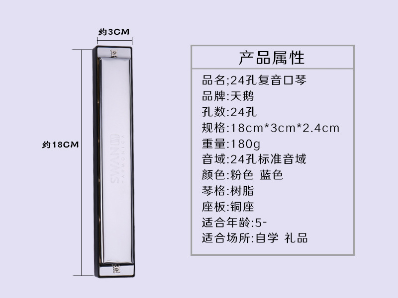 跨境天鹅24孔复音C调口琴约初学者儿童成人学生演奏吹奏 乐器详情10
