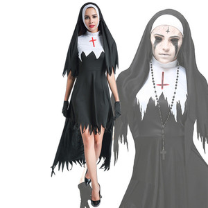 Halloween Horror bloody adult nun priest costume preacher costume irregular dress zombie show Costume