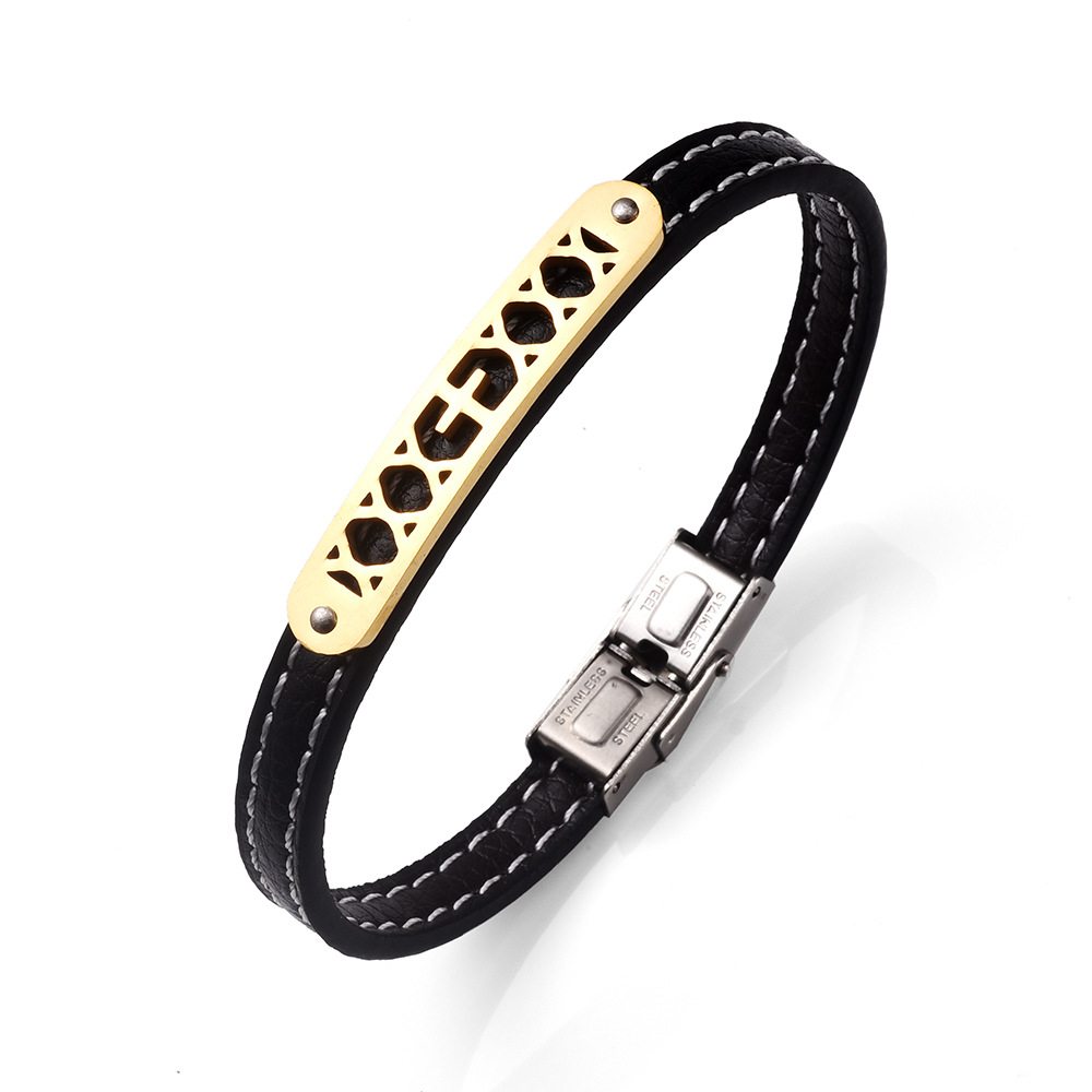 New Retro Leather Jewelry Wholesale Fashion Stainless Steel Cross Bracelet display picture 2