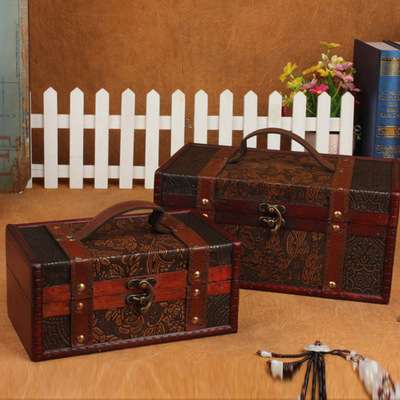 复古收纳盒仿古做旧收纳箱 古典创意百宝箱木质收藏箱子密室道具