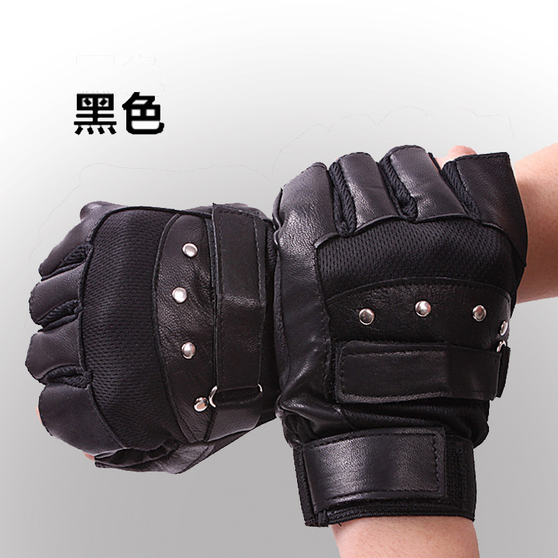 Factory wholesale men's Korean-style double adhesive rivet hip hop fitness gloves sports PU half finger gloves