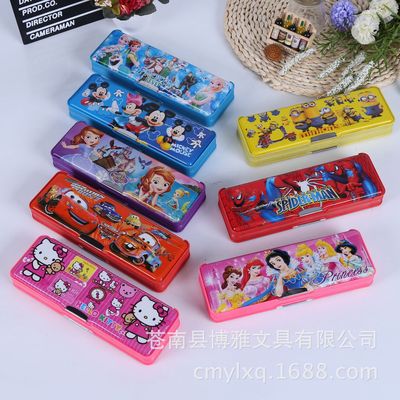 厂家批发多功能双层文具盒卡通图案塑料铅笔盒带卷笔刀带计算器|ms