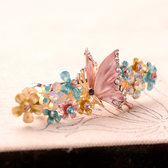 Retro Flower Butterfly Alloy Inlay Artificial Gemstones Hair Clip 1 Piece display picture 2