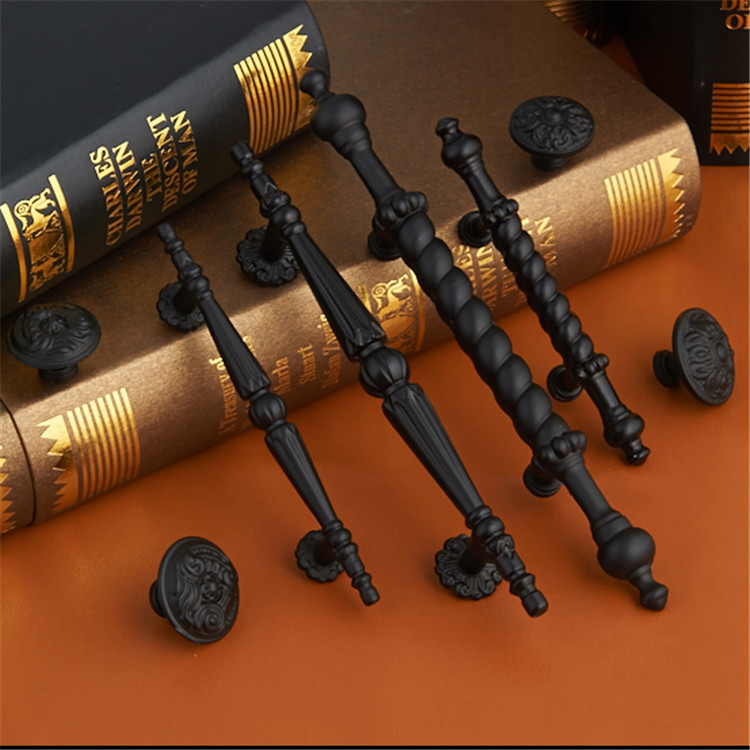 欧式拉手黑色门把手 橱柜家具抽屉衣柜门田园仿古烤黑漆五金把手