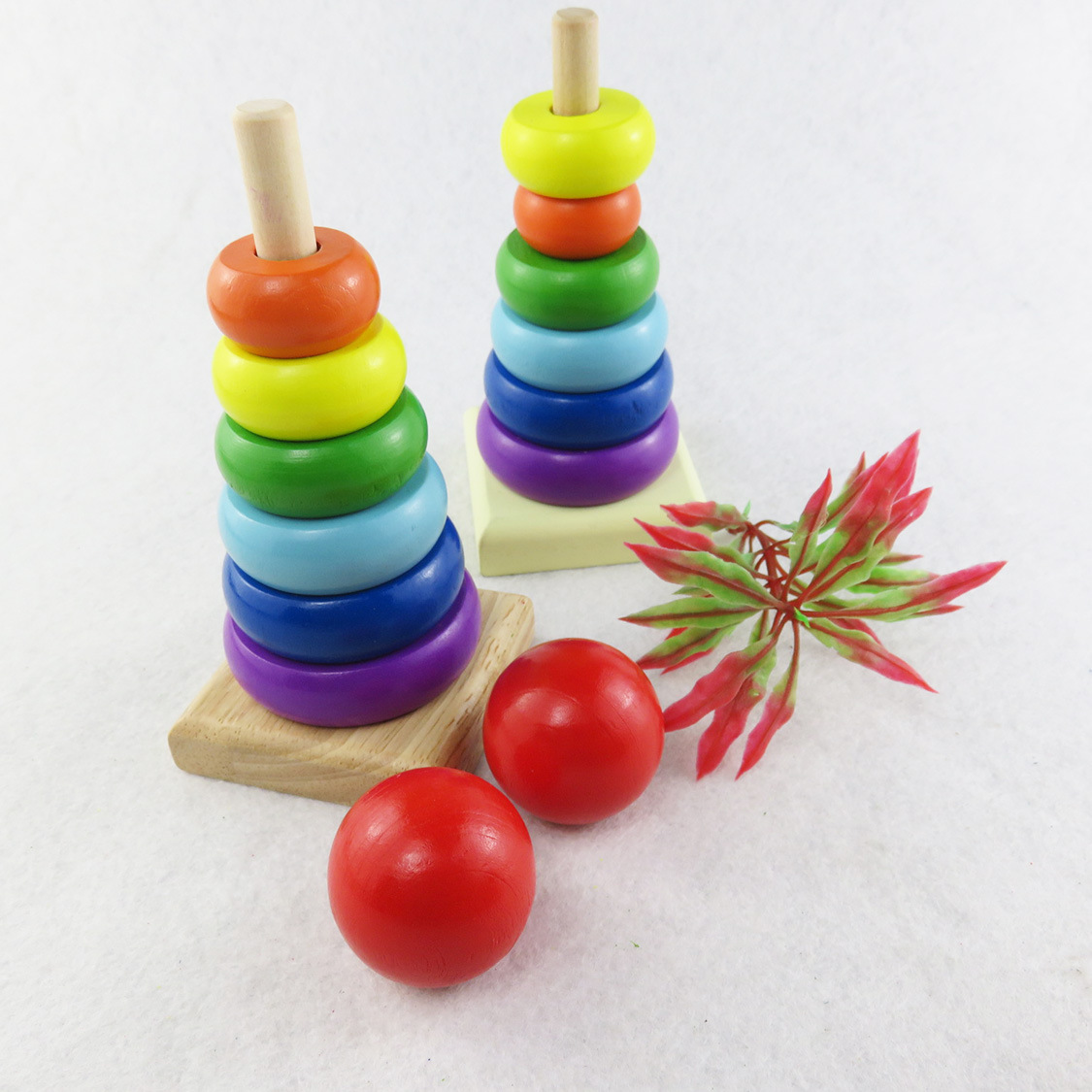 Wooden Rainbow Tower Stacked High Stacked Music Intelligence Set Tower Ring Wooden Product Children's Early Education Educational Toys