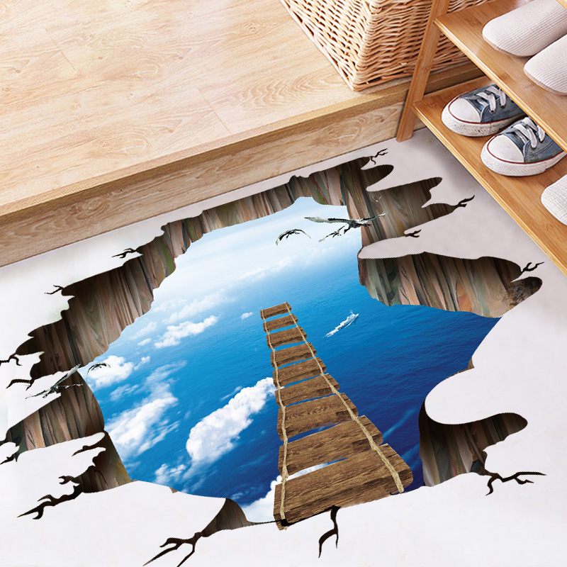 New Simple Sky Ocean Broken Bridge Floor Sticker display picture 6