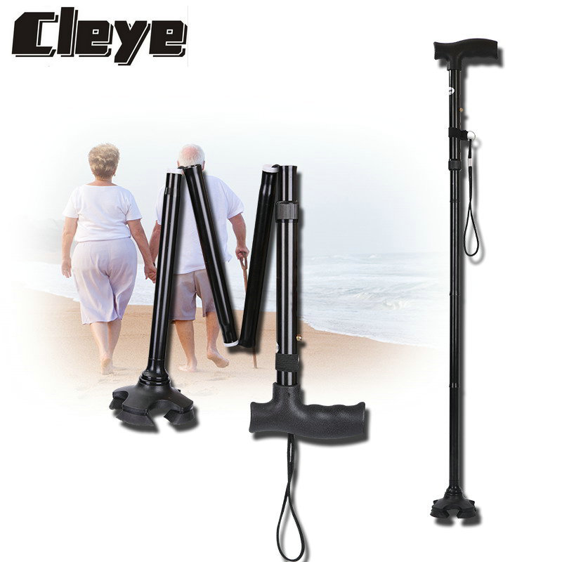 Thickened Aluminum Alloy Folding Cane,4-section Telescopic Adjustable Height Cane Non-slip Four-legged Cane For The Elderly