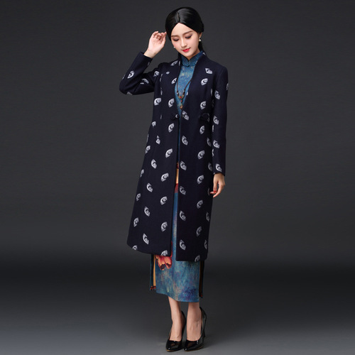 Chinese cashmere thickened long sleeve cheongsam skirt cheongsam