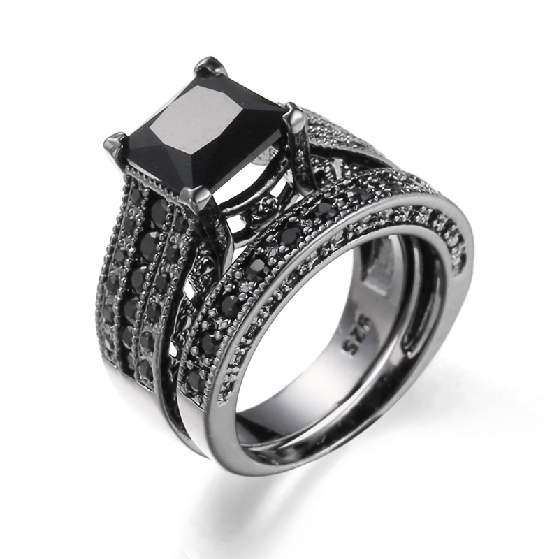 2021 Black Diamond Aquamarine Engagement Rings Vintage