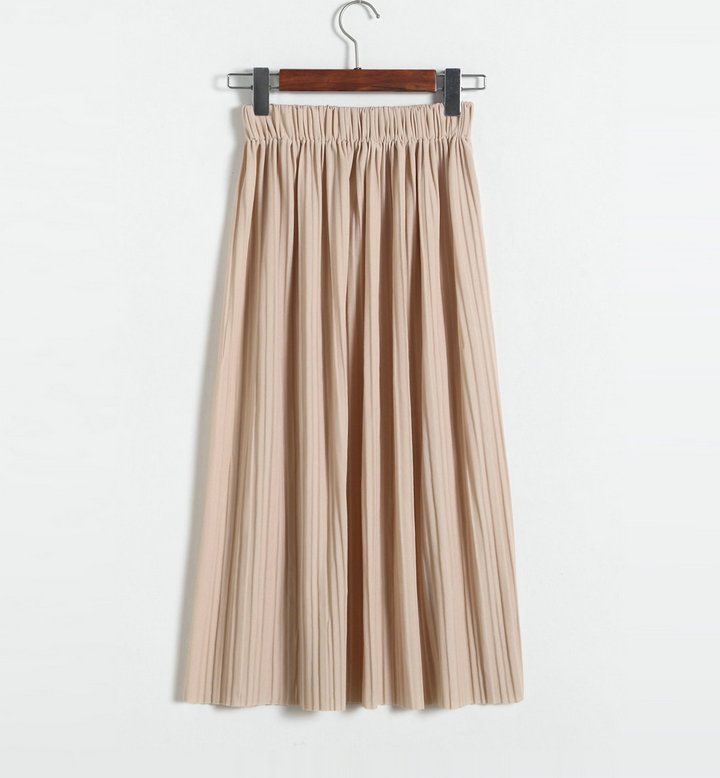 小百褶捻丝麻半身裙