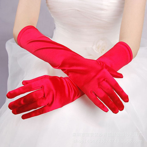 Stretch satin fingerboard gloves S38 multi-color five-finger bridal wedding dress gloves performance etiquette gloves