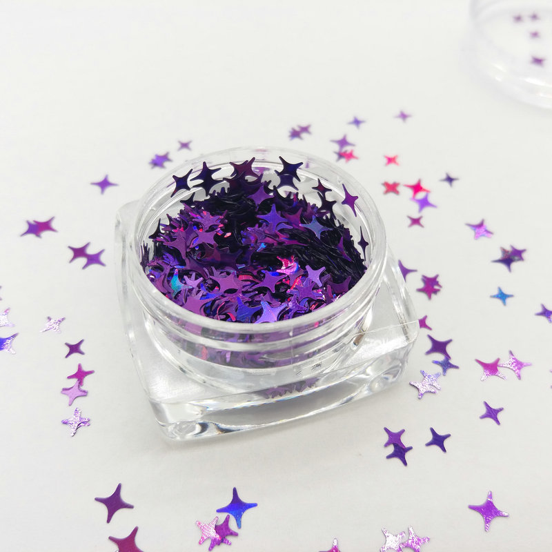 Nail art decorations: Four-pointed star mixed glitter, 2.5mm/4mm four-pointed star glitter, kilogram pack.