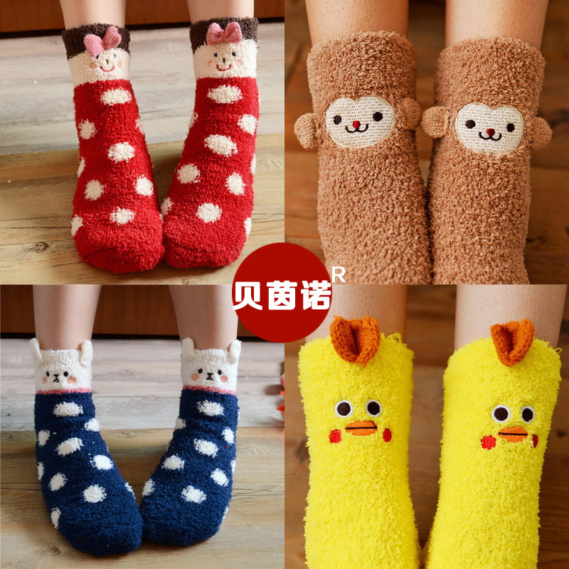 圣诞袜子女秋冬季家居地板袜睡眠袜珊瑚绒袜毛巾袜加厚地毯袜|ru