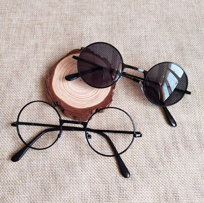 儿童摄影眼镜框影楼宝宝拍照道具圆形复古小眼镜架太子镜无镜片|ru