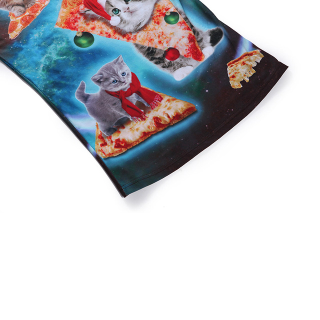 Summer New Fashion Brand Star Pizza Cat 3D Printed T-shirt  