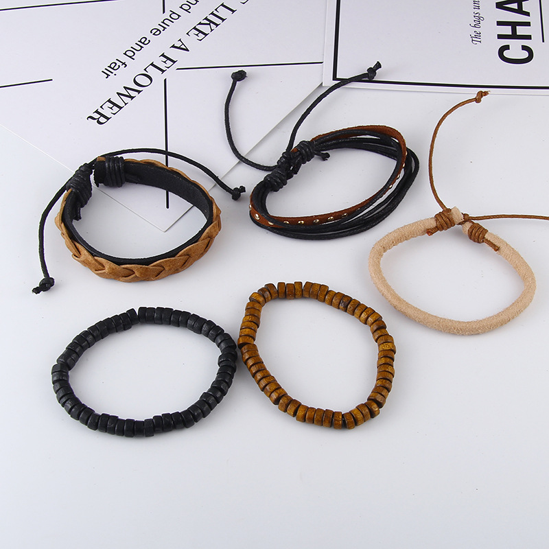 retro suit bracelet DIY woven imitation leather bracelet multi-layer bracelet multi-element bracelet