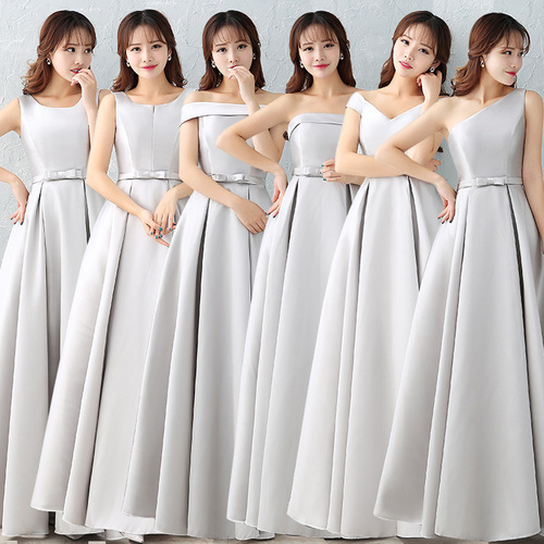 Evening dresses prom dress Vestidos de noche evening gowns Bridesmaid dress long season grey Satin Bridesmaid group sisters dress graduation dress party