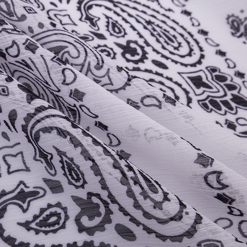 【翔龙印花 XL真丝顺纡绉-20】经典方巾花柔软阳离子雪纺面料