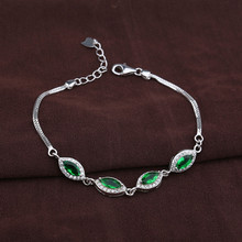 925純銀手鏈批發 韓版綠色水晶手鏈手飾純銀飾品生日禮物廠家直銷