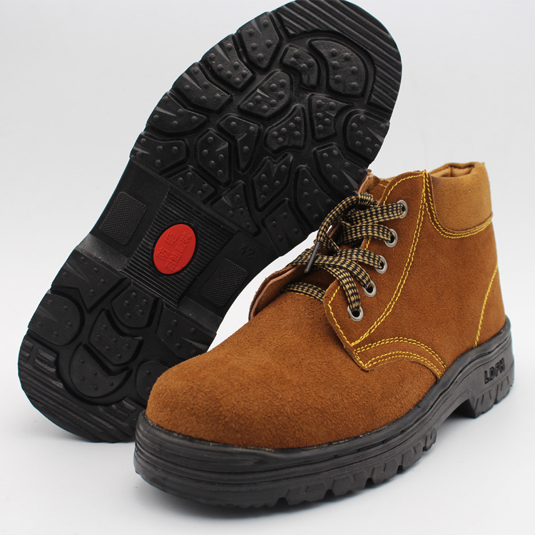厂家批发黄棕驼色反绒牛皮 防砸防刺穿耐油橡胶底安全劳保鞋