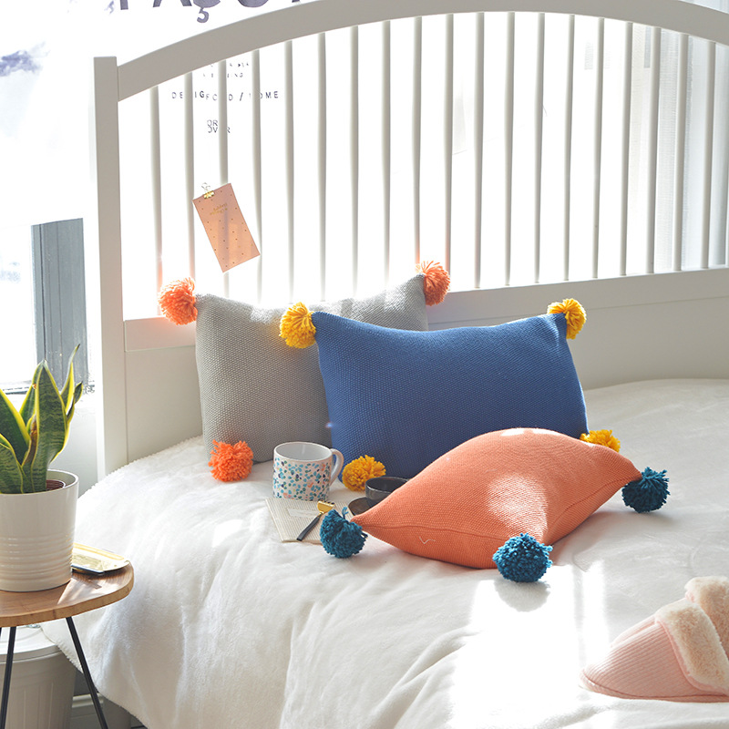 撞色球球抱枕 丹麦ins风格情侣沙发靠枕腰枕 可爱车用靠垫